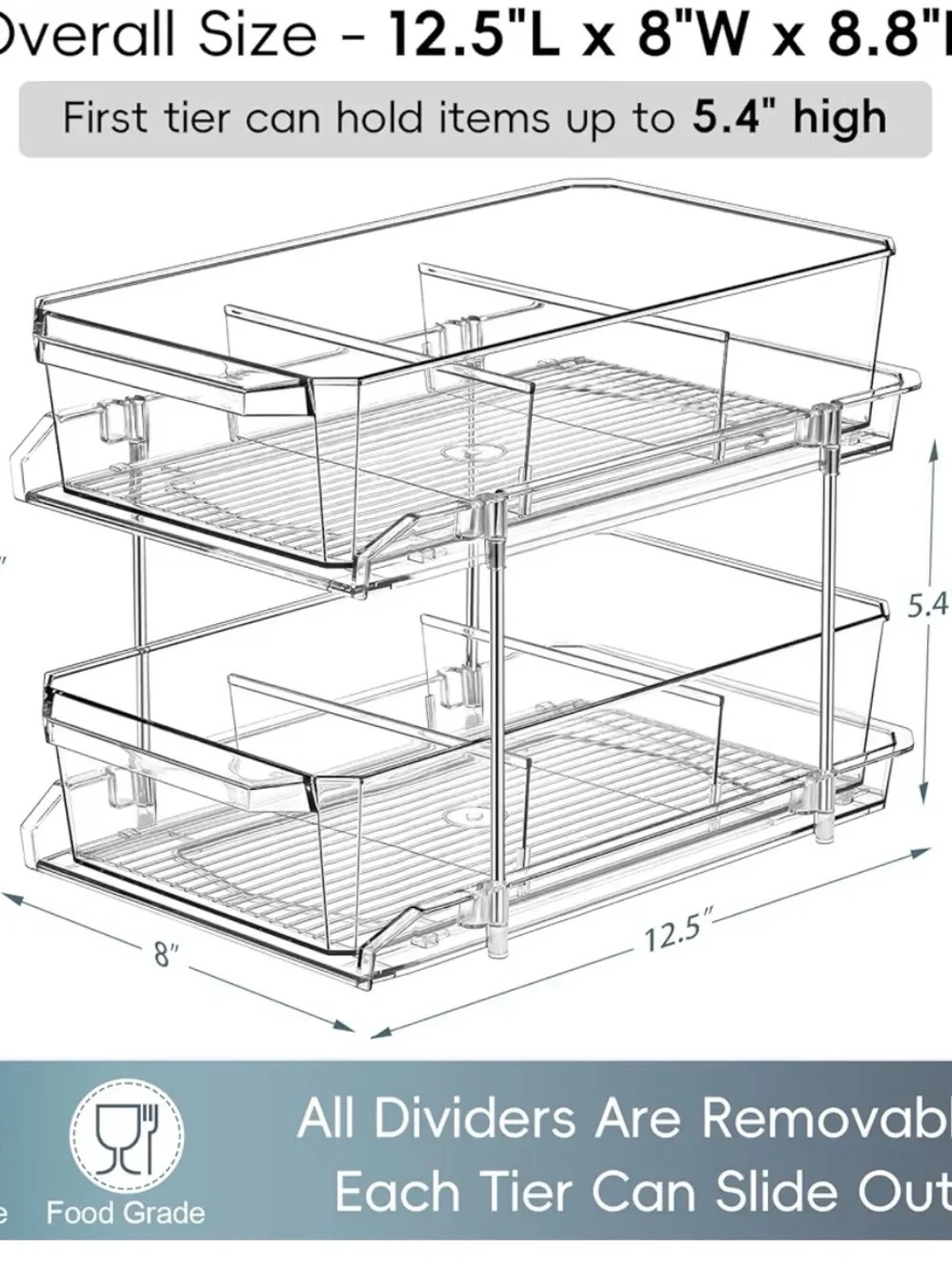 NEW! Set of 2 : Clear Stackable Drawer Storage Organizer